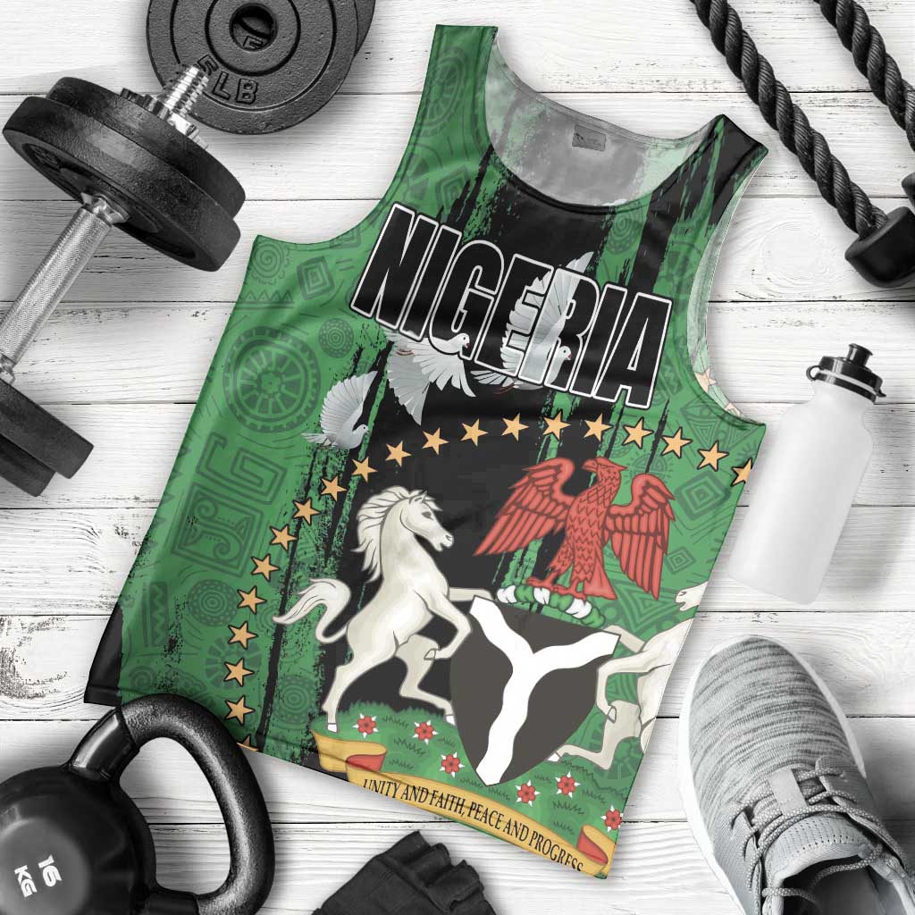 Nigeria Independence Day Men Tank Top National Seal with Peace Dove African Pattern - Wonder Print Shop