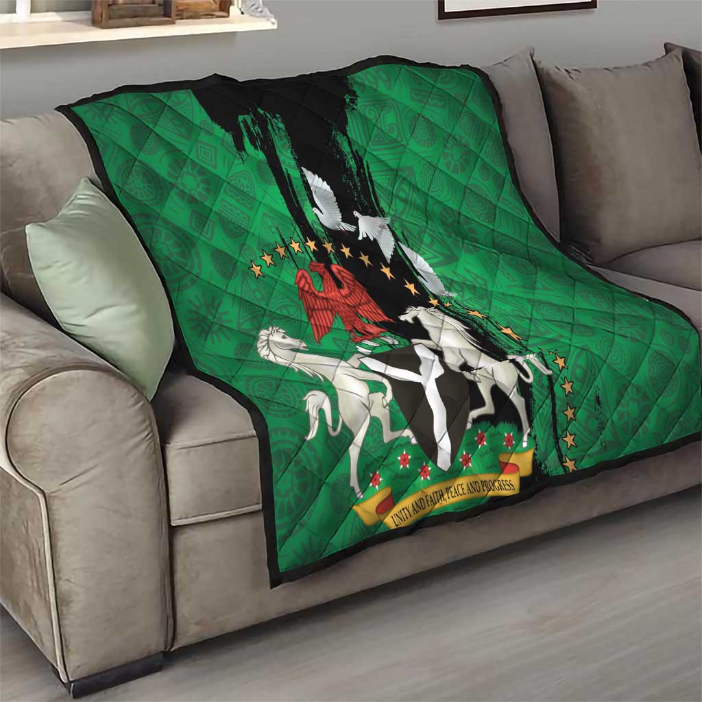 Nigeria Independence Day Quilt National Seal with Peace Dove African Pattern - Wonder Print Shop