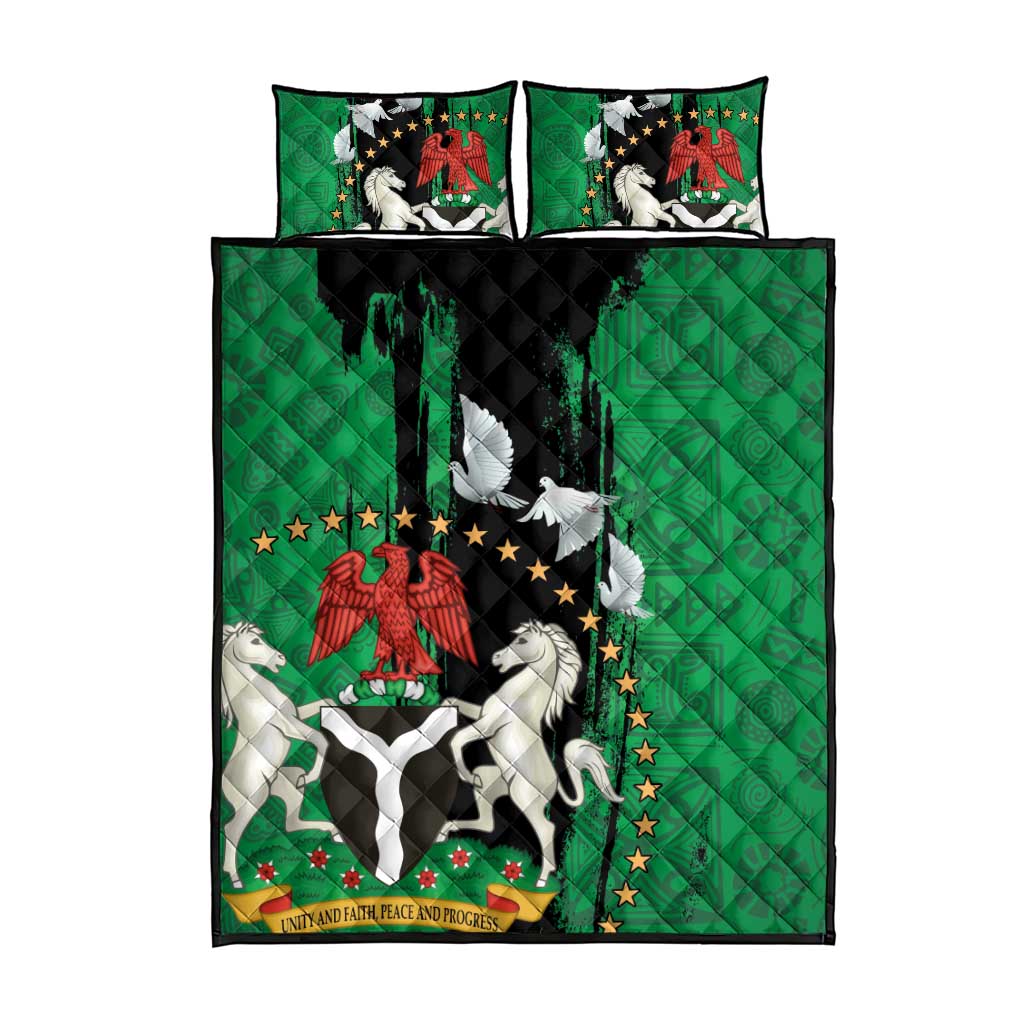 Nigeria Independence Day Quilt Bed Set National Seal with Peace Dove African Pattern - Wonder Print Shop