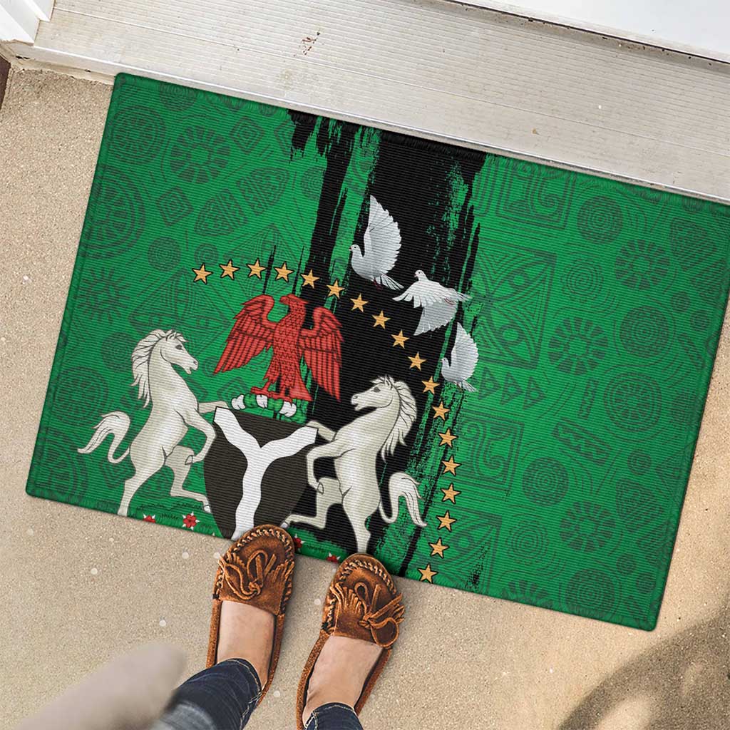 Nigeria Independence Day Rubber Doormat National Seal with Peace Dove African Pattern - Wonder Print Shop