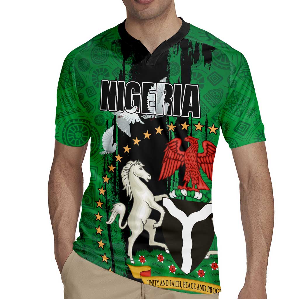 Nigeria Independence Day Rugby Jersey National Seal with Peace Dove African Pattern - Wonder Print Shop