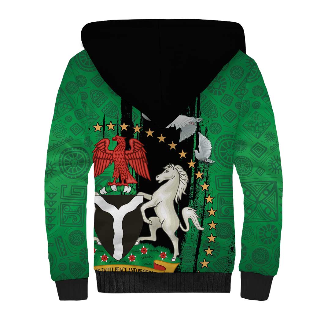 Nigeria Independence Day Sherpa Hoodie National Seal with Peace Dove African Pattern - Wonder Print Shop