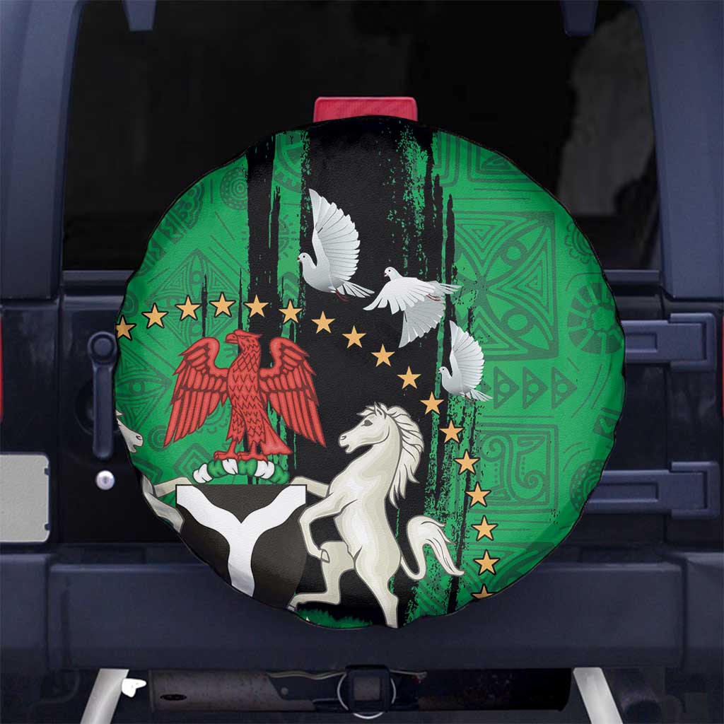 Nigeria Independence Day Spare Tire Cover National Seal with Peace Dove African Pattern - Wonder Print Shop