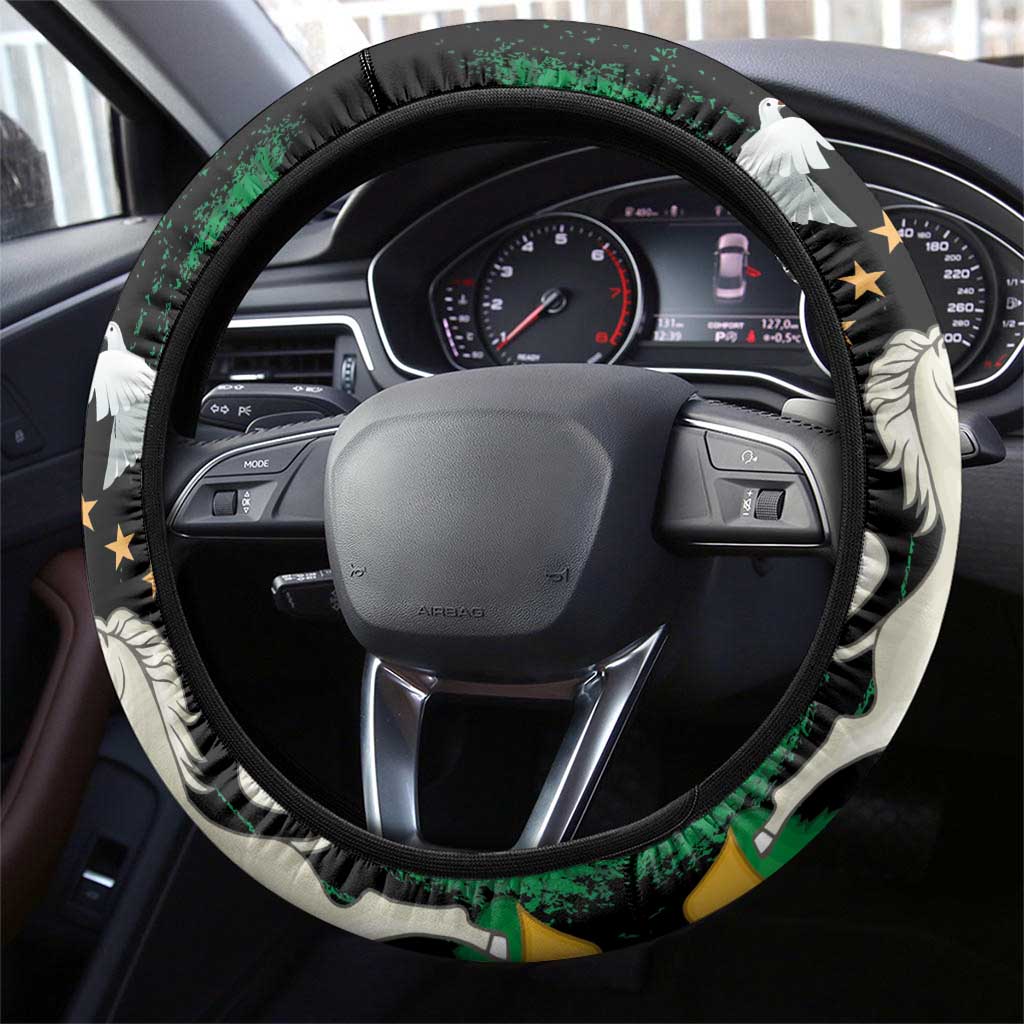 Nigeria Independence Day Steering Wheel Cover National Seal with Peace Dove African Pattern - Wonder Print Shop