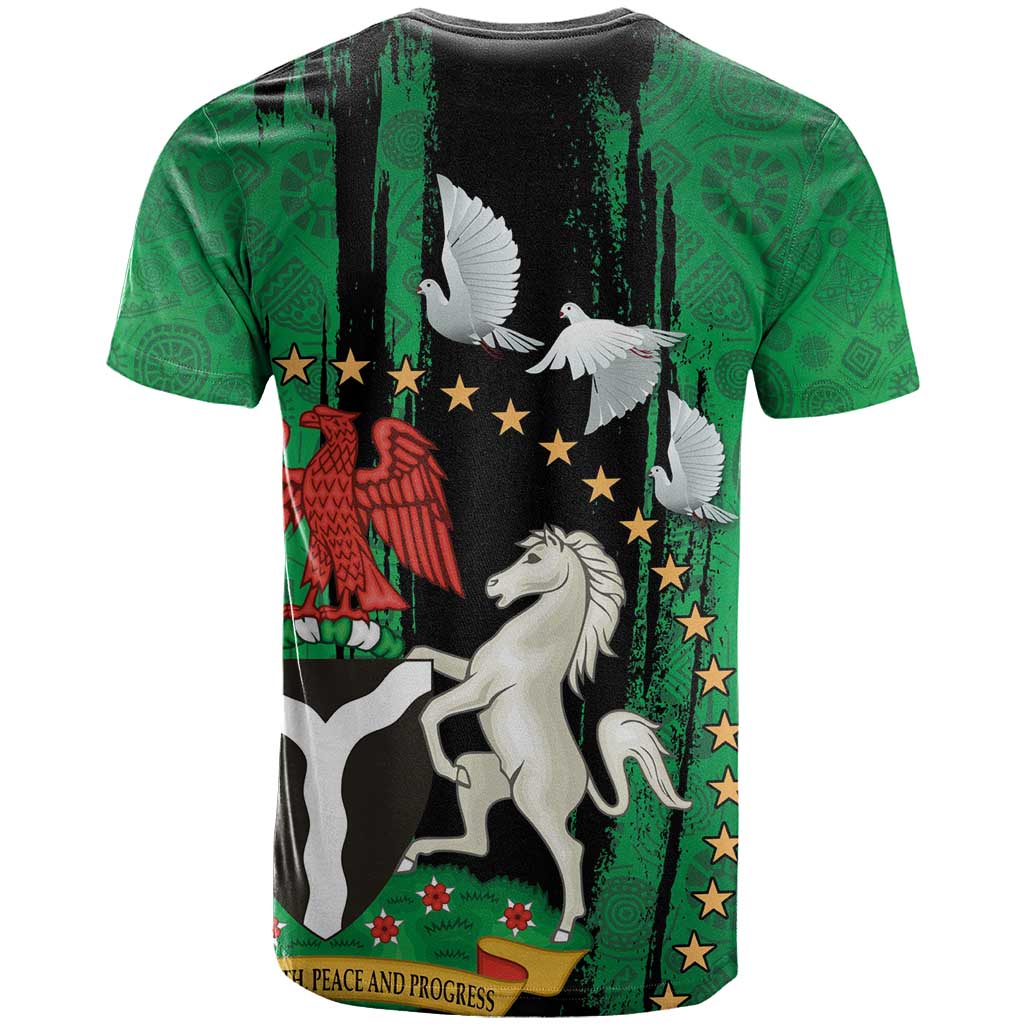 Nigeria Independence Day T Shirt National Seal with Peace Dove African Pattern - Wonder Print Shop