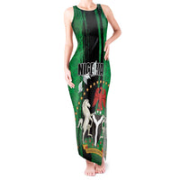 Nigeria Independence Day Tank Maxi Dress National Seal with Peace Dove African Pattern - Wonder Print Shop