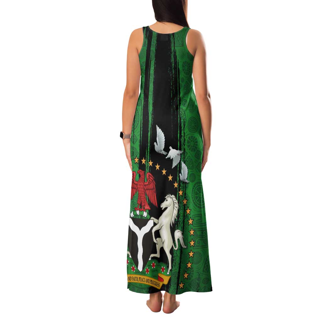 Nigeria Independence Day Tank Maxi Dress National Seal with Peace Dove African Pattern - Wonder Print Shop
