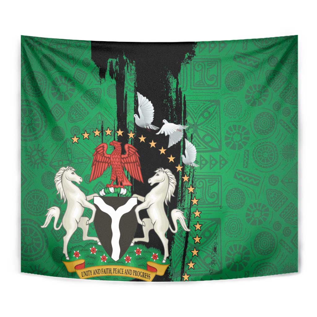 Nigeria Independence Day Tapestry National Seal with Peace Dove African Pattern - Wonder Print Shop