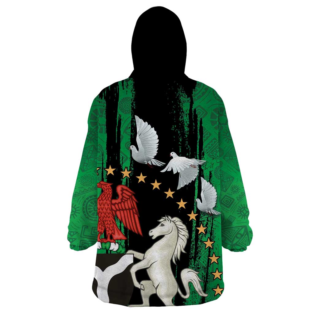Nigeria Independence Day Wearable Blanket Hoodie National Seal with Peace Dove African Pattern - Wonder Print Shop