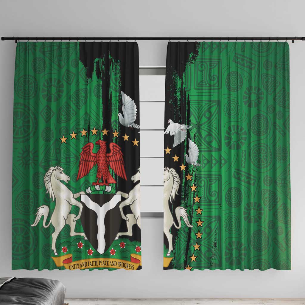 Nigeria Independence Day Window Curtain National Seal with Peace Dove African Pattern - Wonder Print Shop