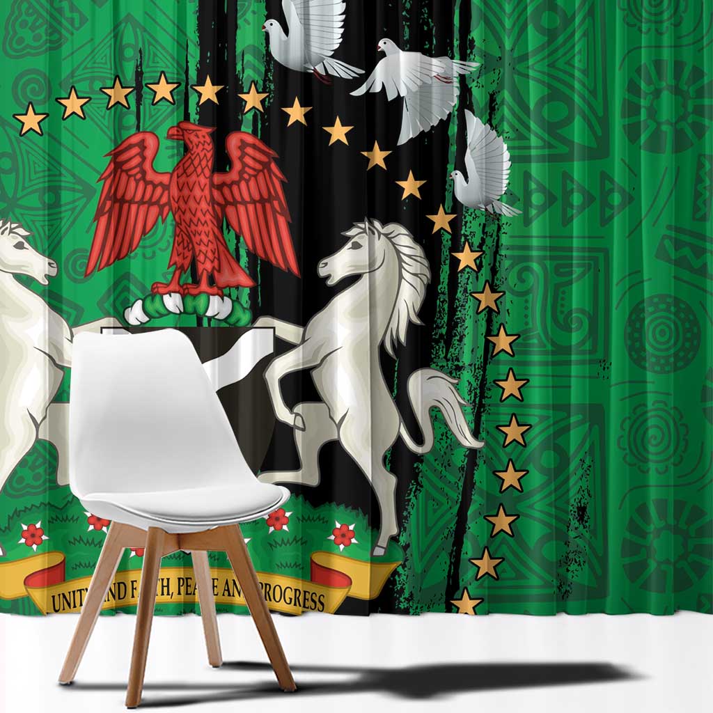 Nigeria Independence Day Window Curtain National Seal with Peace Dove African Pattern - Wonder Print Shop
