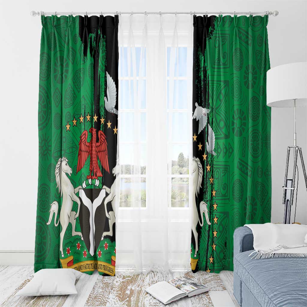 Nigeria Independence Day Window Curtain National Seal with Peace Dove African Pattern - Wonder Print Shop