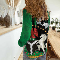Nigeria Independence Day Women Casual Shirt National Seal with Peace Dove African Pattern - Wonder Print Shop
