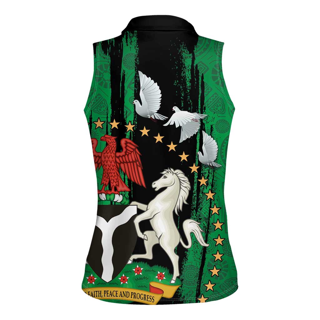 Nigeria Independence Day Women Sleeveless Polo Shirt National Seal with Peace Dove African Pattern - Wonder Print Shop