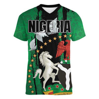 Nigeria Independence Day Women V-Neck T-Shirt National Seal with Peace Dove African Pattern - Wonder Print Shop