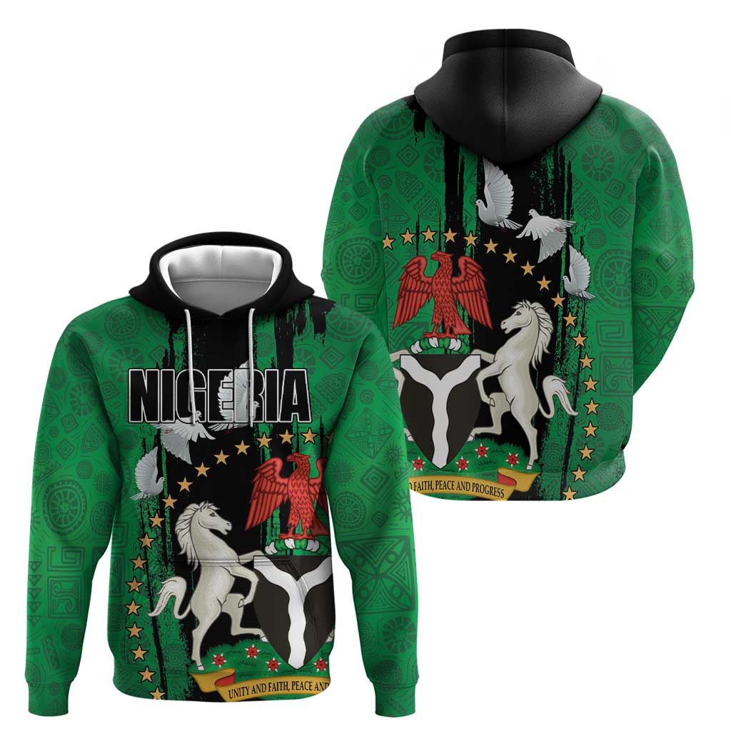 Nigeria Independence Day Zip Hoodie National Seal with Peace Dove African Pattern - Wonder Print Shop