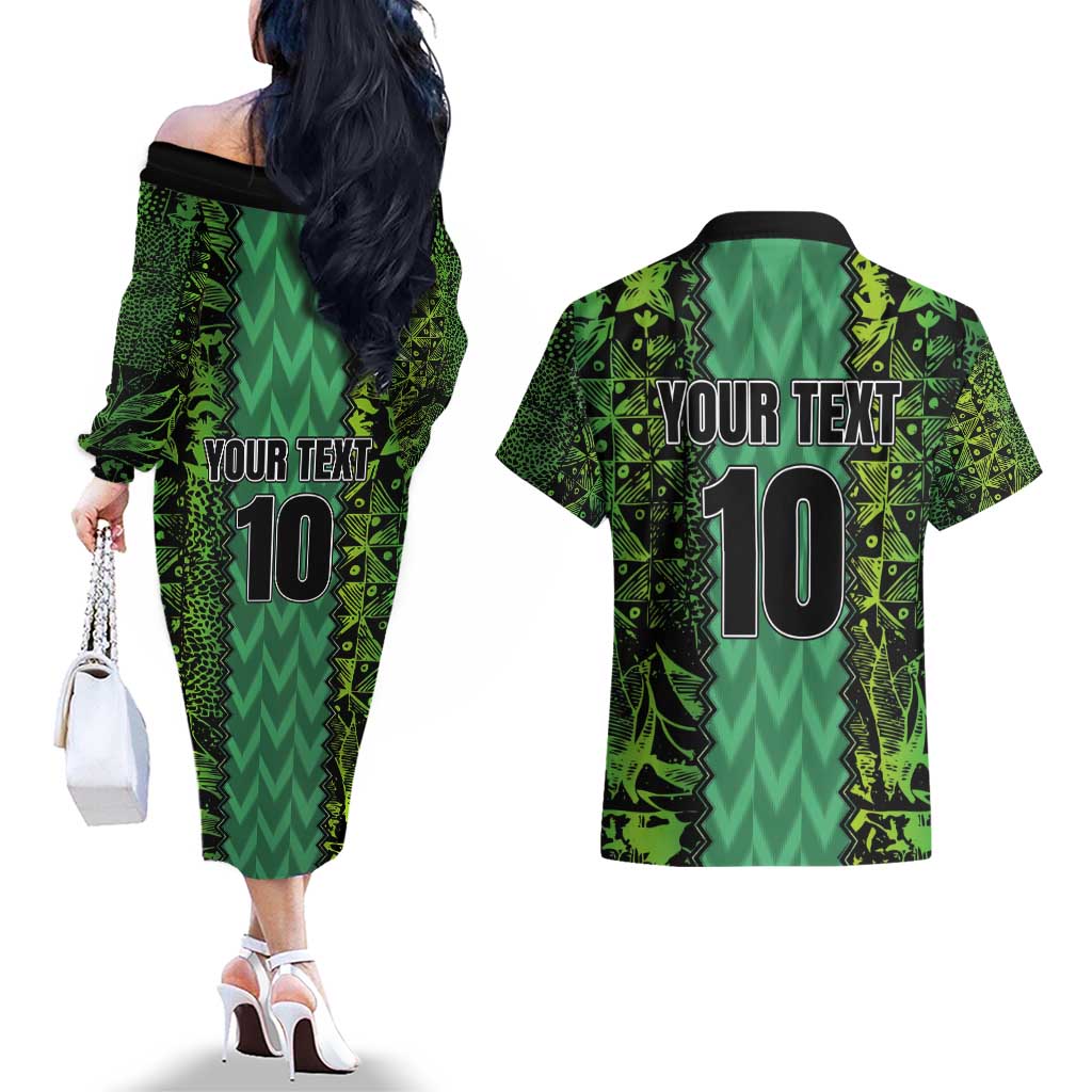 Custom Nigeria Football Champion 2024 Couples Matching Off The Shoulder Long Sleeve Dress and Hawaiian Shirt - Wonder Print Shop