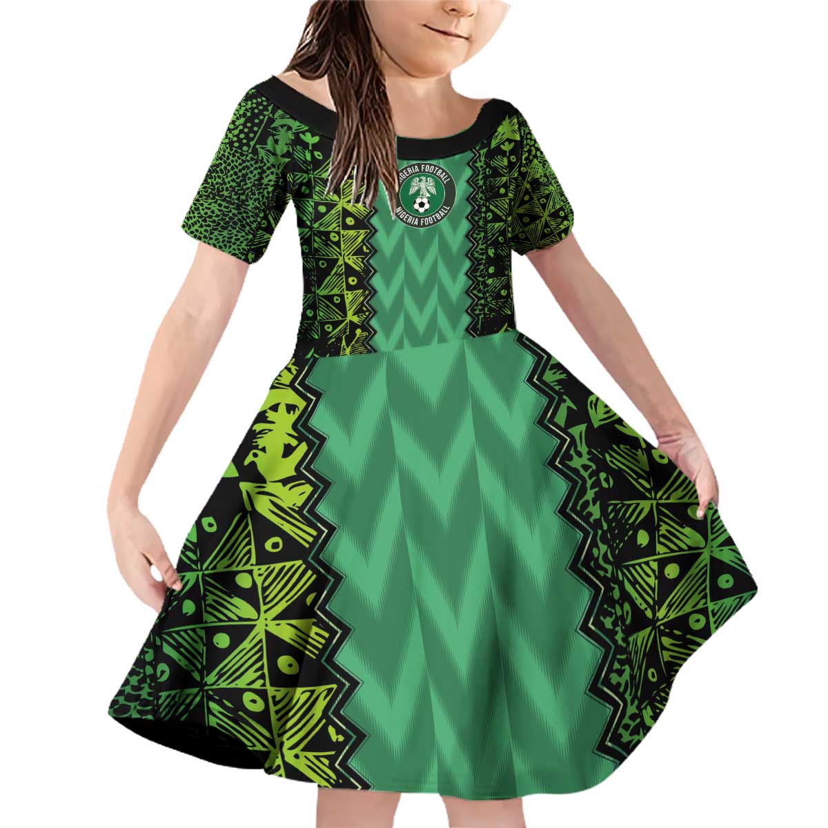 Custom Nigeria Football Champion 2024 Family Matching Off Shoulder Short Dress and Hawaiian Shirt - Wonder Print Shop