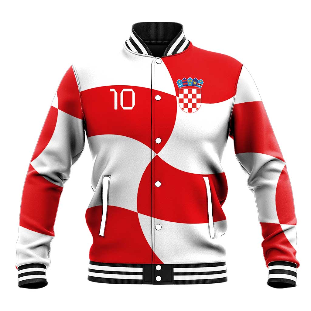 Custom Croatia National Football Baseball Jacket Reds and Whites Checkered - Wonder Print Shop