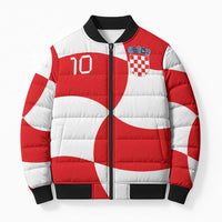 Custom Croatia National Football Bomber Puffer Jacket Reds and Whites Checkered - Wonder Print Shop