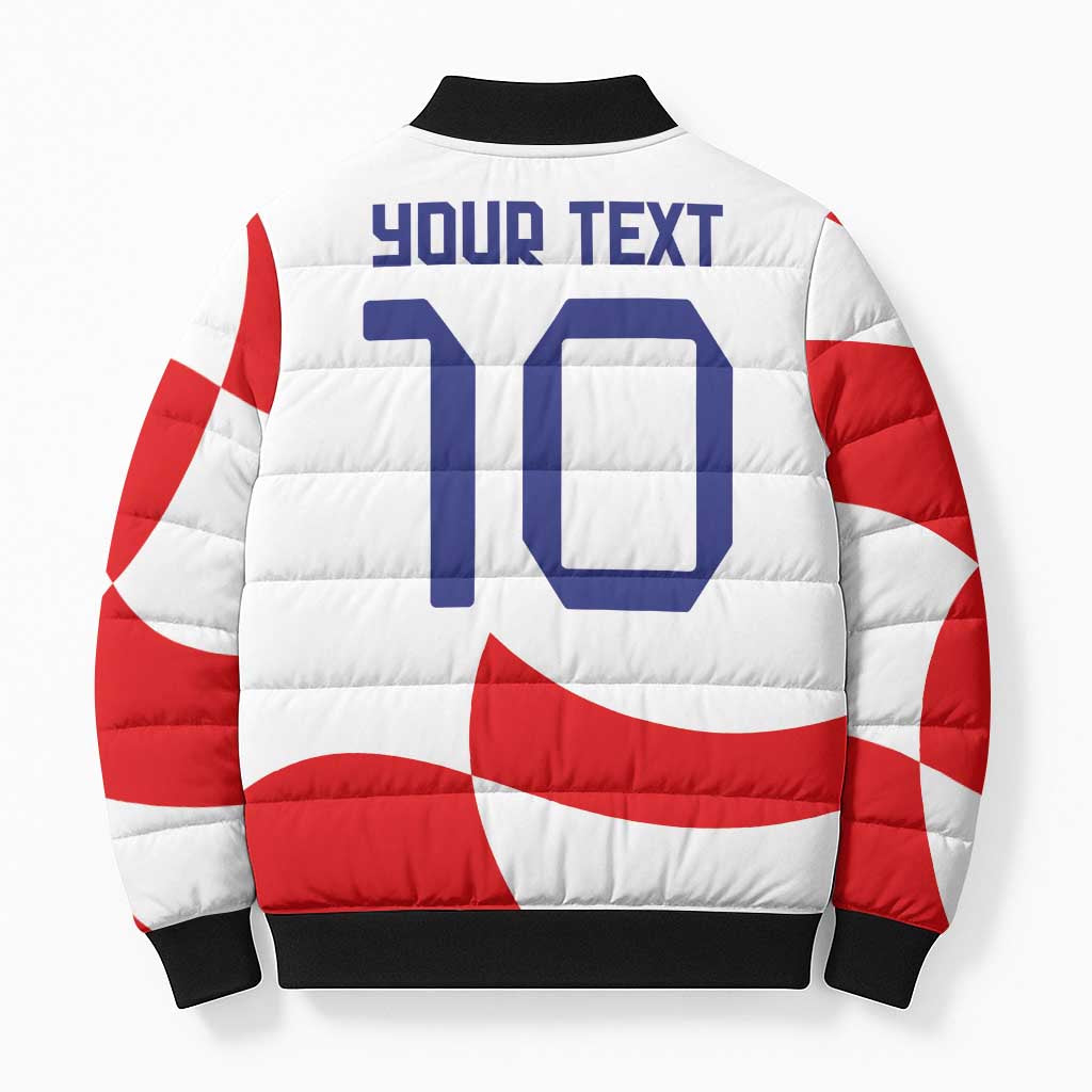 Custom Croatia National Football Bomber Puffer Jacket Reds and Whites Checkered - Wonder Print Shop