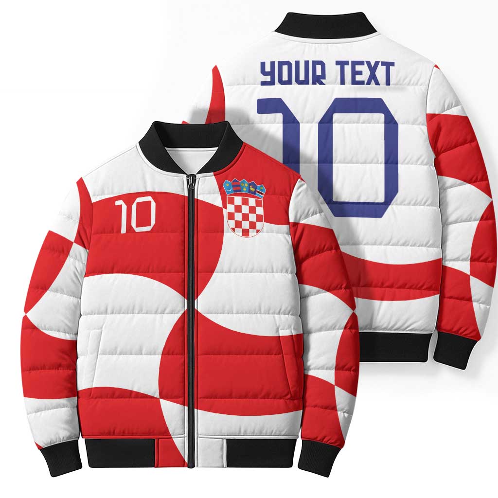 Custom Croatia National Football Bomber Puffer Jacket Reds and Whites Checkered - Wonder Print Shop