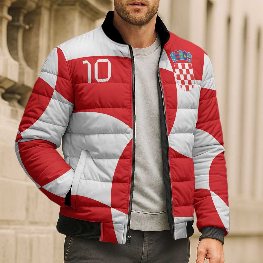 Custom Croatia National Football Bomber Puffer Jacket Reds and Whites Checkered - Wonder Print Shop