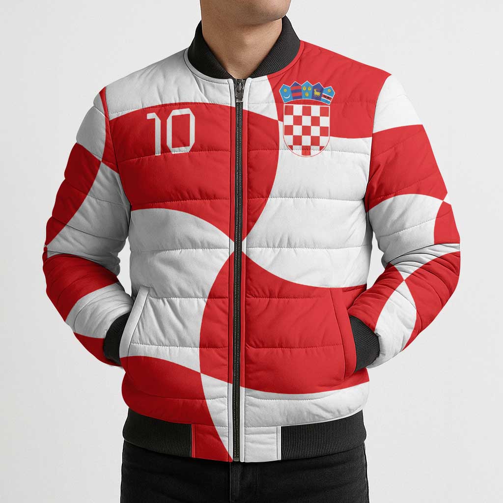 Custom Croatia National Football Bomber Puffer Jacket Reds and Whites Checkered - Wonder Print Shop