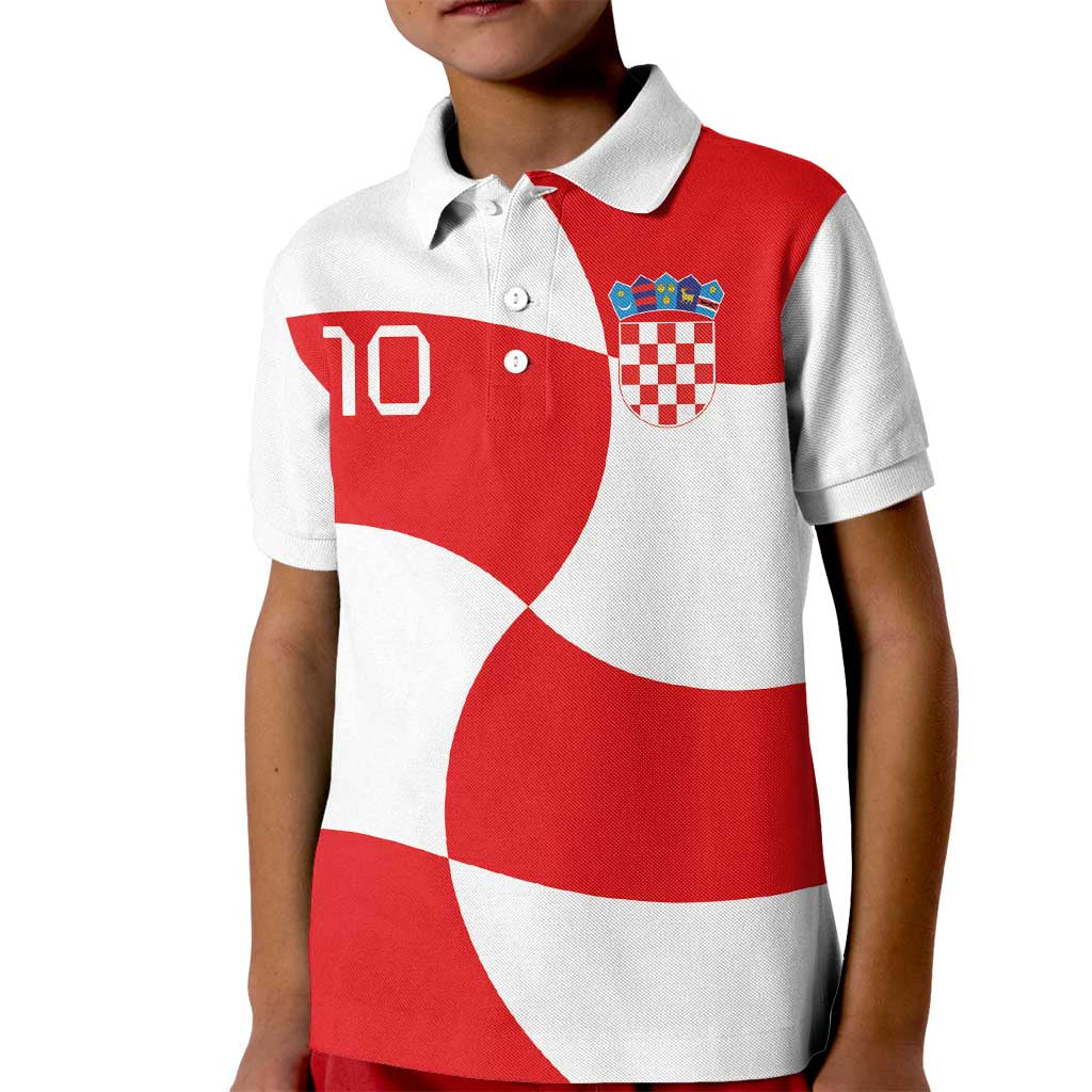 Custom Croatia National Football Kid Polo Shirt Reds and Whites Checkered - Wonder Print Shop