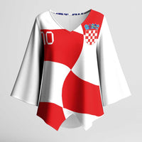 Custom Croatia National Football Kimono Sleeve Blouse Reds and Whites Checkered - Wonder Print Shop