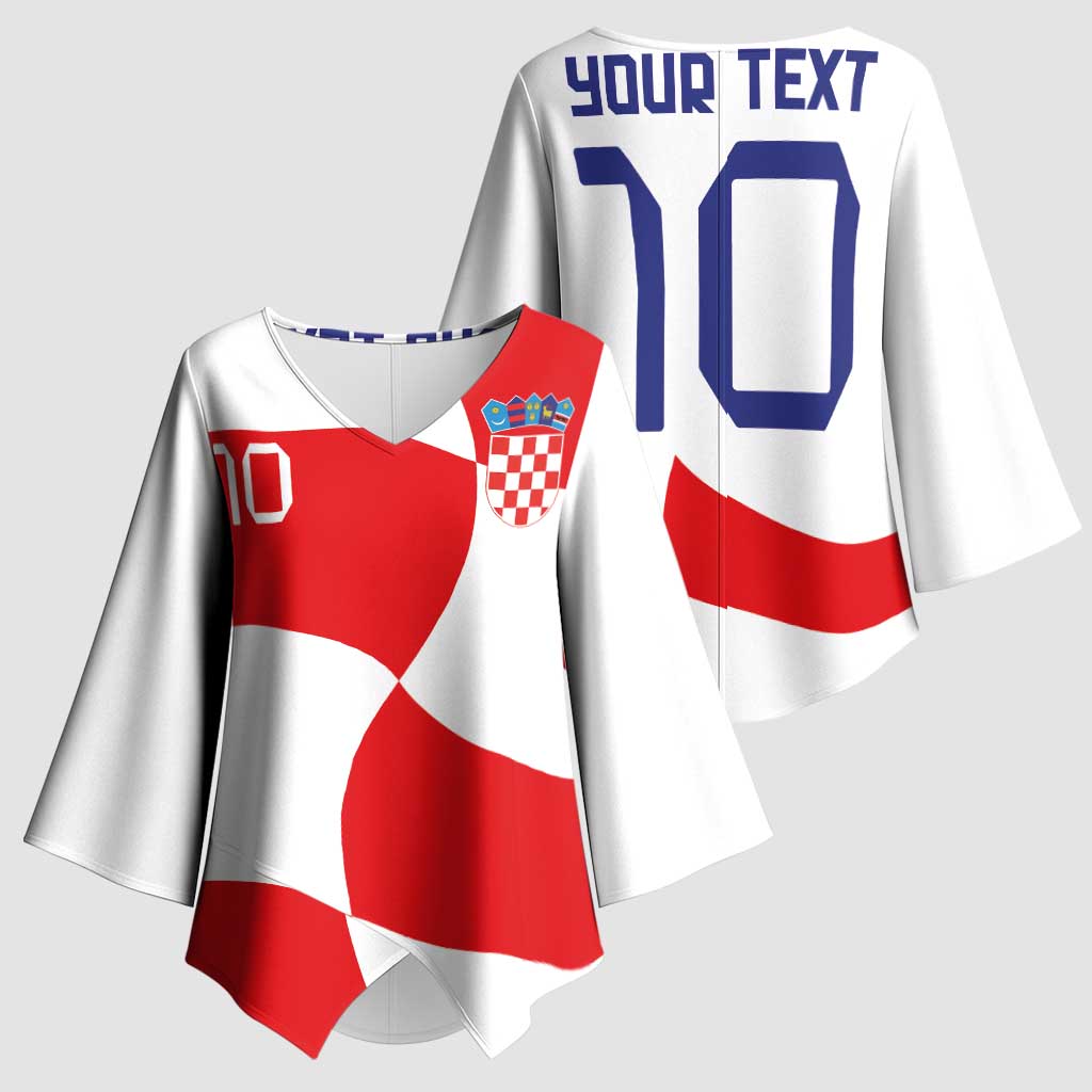 Custom Croatia National Football Kimono Sleeve Blouse Reds and Whites Checkered - Wonder Print Shop