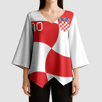 Custom Croatia National Football Kimono Sleeve Blouse Reds and Whites Checkered - Wonder Print Shop