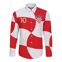 Custom Croatia National Football Long Sleeve Button Shirt Reds and Whites Checkered - Wonder Print Shop