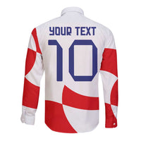 Custom Croatia National Football Long Sleeve Button Shirt Reds and Whites Checkered - Wonder Print Shop