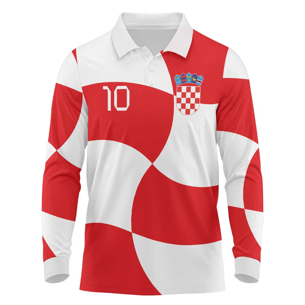 Custom Croatia National Football Long Sleeve Polo Shirt Reds and Whites Checkered - Wonder Print Shop