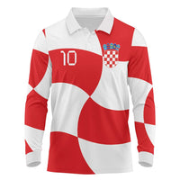 Custom Croatia National Football Long Sleeve Polo Shirt Reds and Whites Checkered - Wonder Print Shop