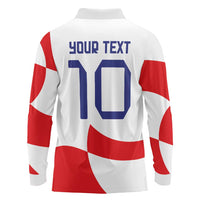 Custom Croatia National Football Long Sleeve Polo Shirt Reds and Whites Checkered - Wonder Print Shop