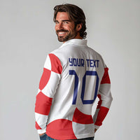 Custom Croatia National Football Long Sleeve Polo Shirt Reds and Whites Checkered - Wonder Print Shop