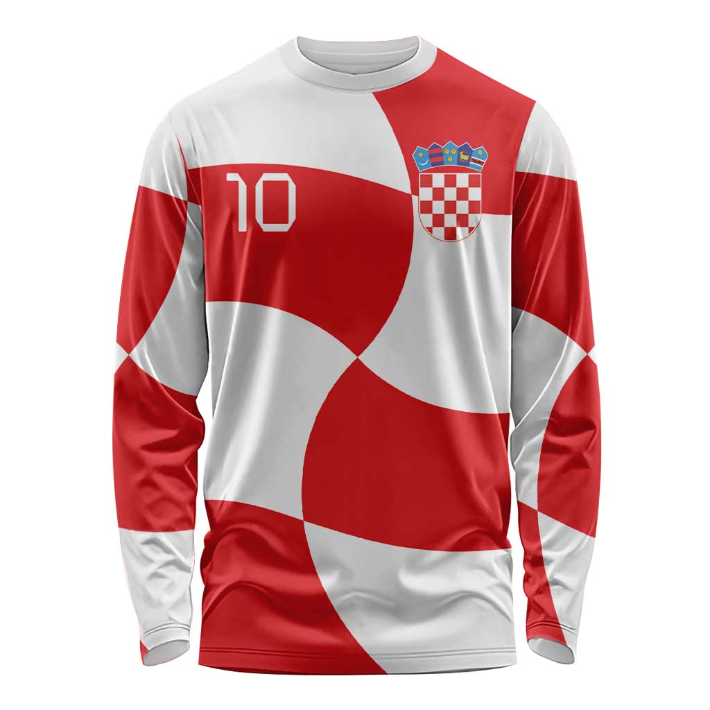 Custom Croatia National Football Long Sleeve Shirt Reds and Whites Checkered - Wonder Print Shop