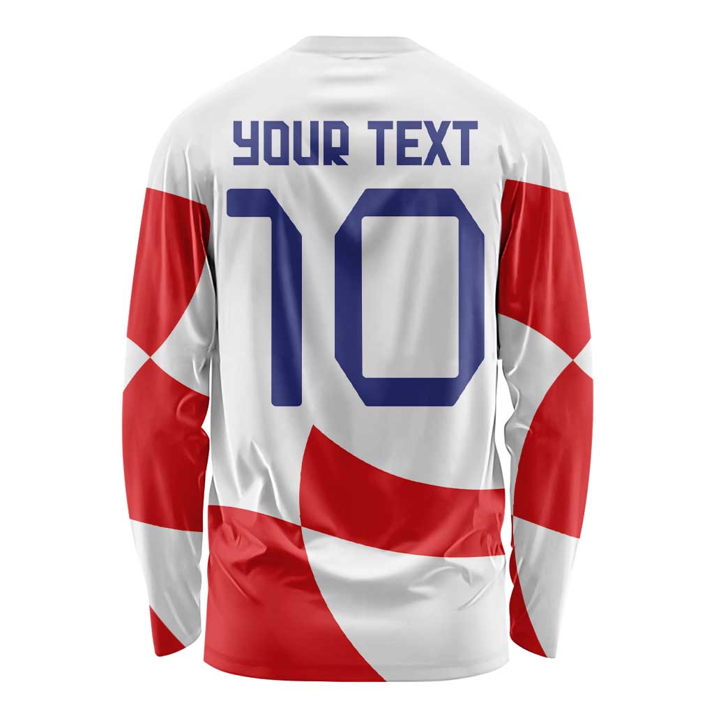 Custom Croatia National Football Long Sleeve Shirt Reds and Whites Checkered - Wonder Print Shop