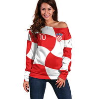 Custom Croatia National Football Off Shoulder Sweater Reds and Whites Checkered - Wonder Print Shop
