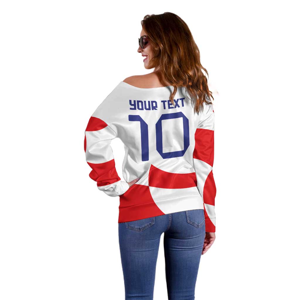 Custom Croatia National Football Off Shoulder Sweater Reds and Whites Checkered - Wonder Print Shop