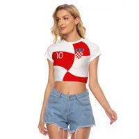 Custom Croatia National Football Raglan Cropped T Shirt Reds and Whites Checkered - Wonder Print Shop