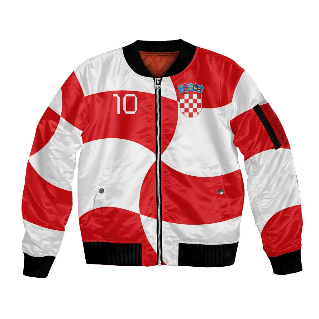 Custom Croatia National Football Sleeve Zip Bomber Jacket Reds and Whites Checkered - Wonder Print Shop