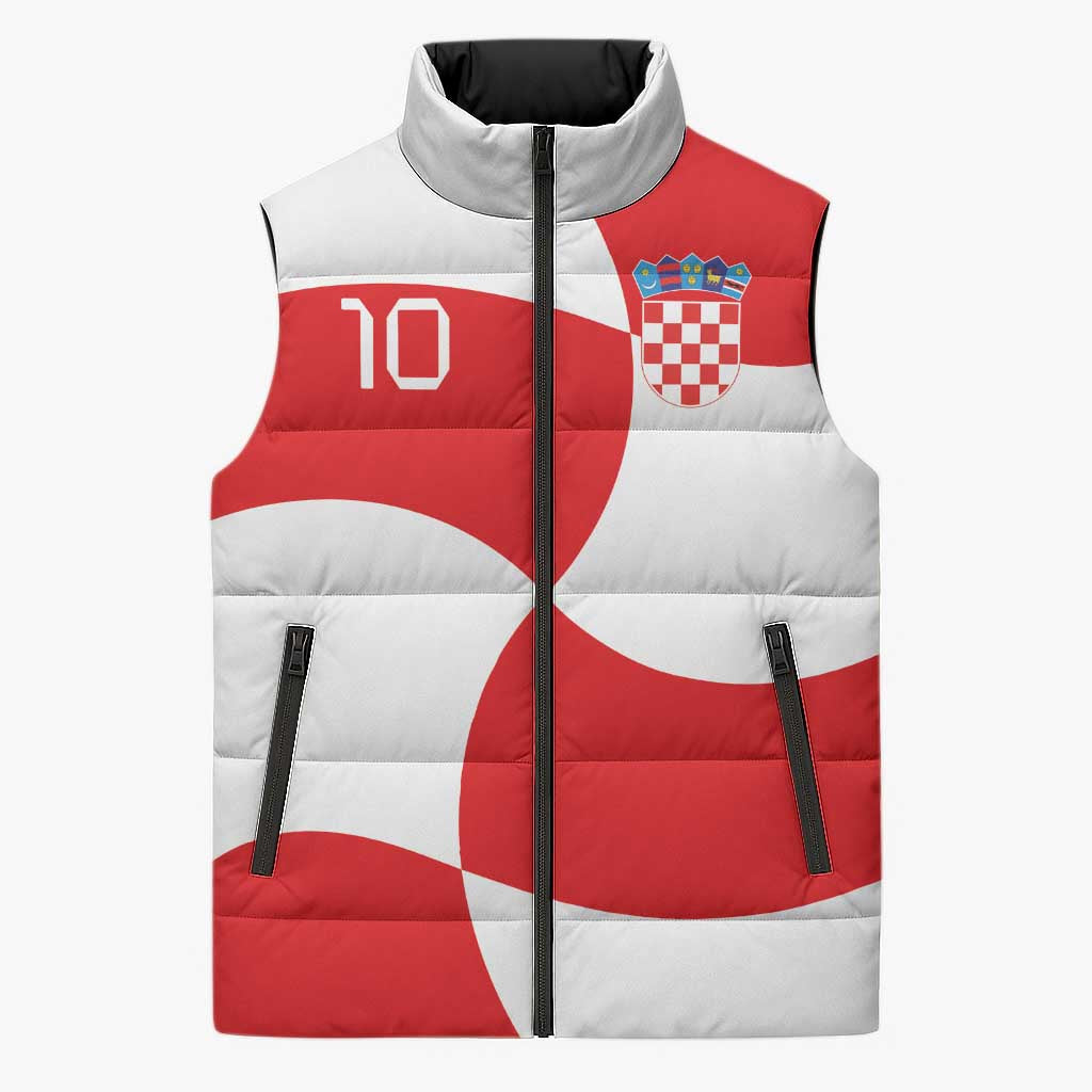 Custom Croatia National Football Sleeveless Puffer Jacket Reds and Whites Checkered - Wonder Print Shop