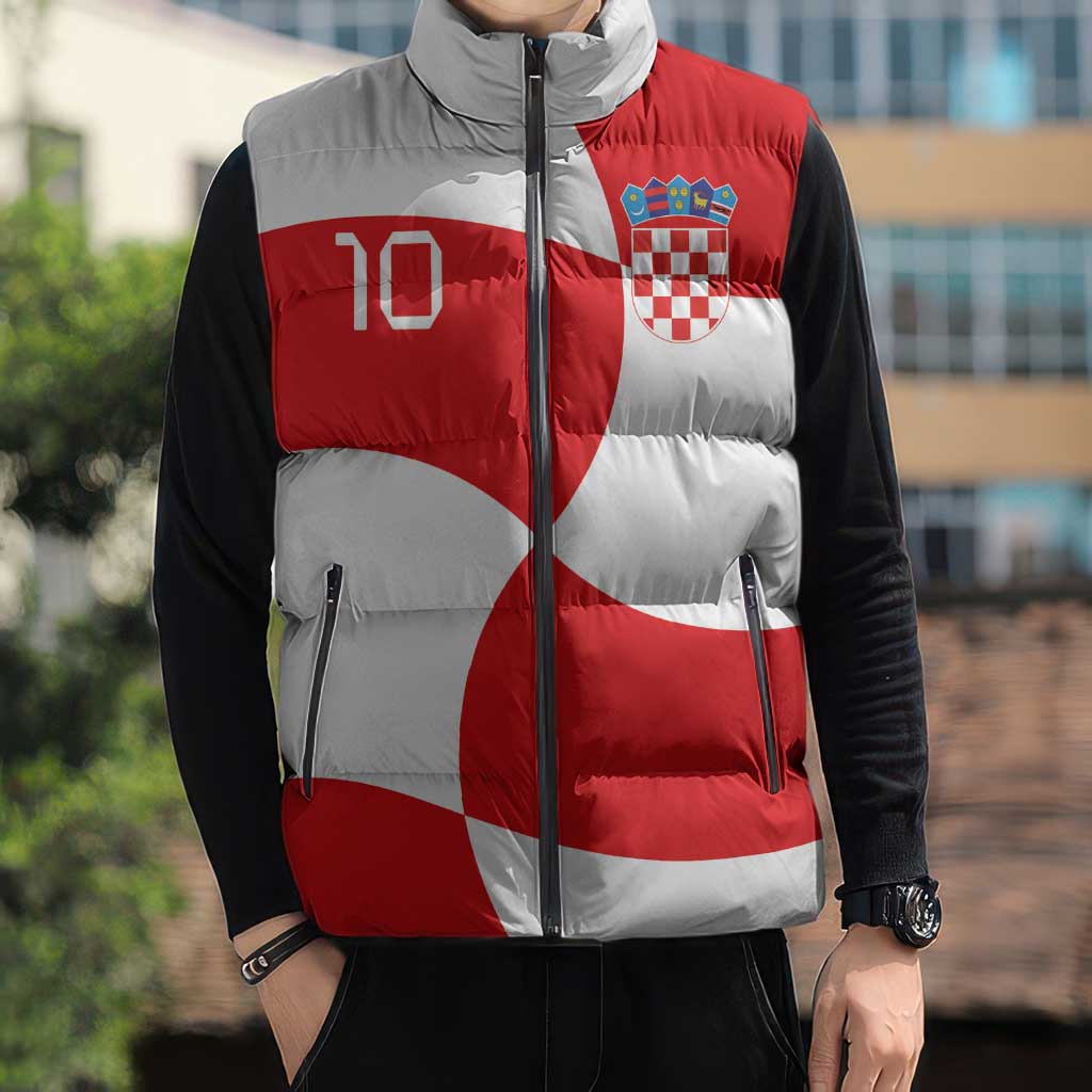 Custom Croatia National Football Sleeveless Puffer Jacket Reds and Whites Checkered - Wonder Print Shop