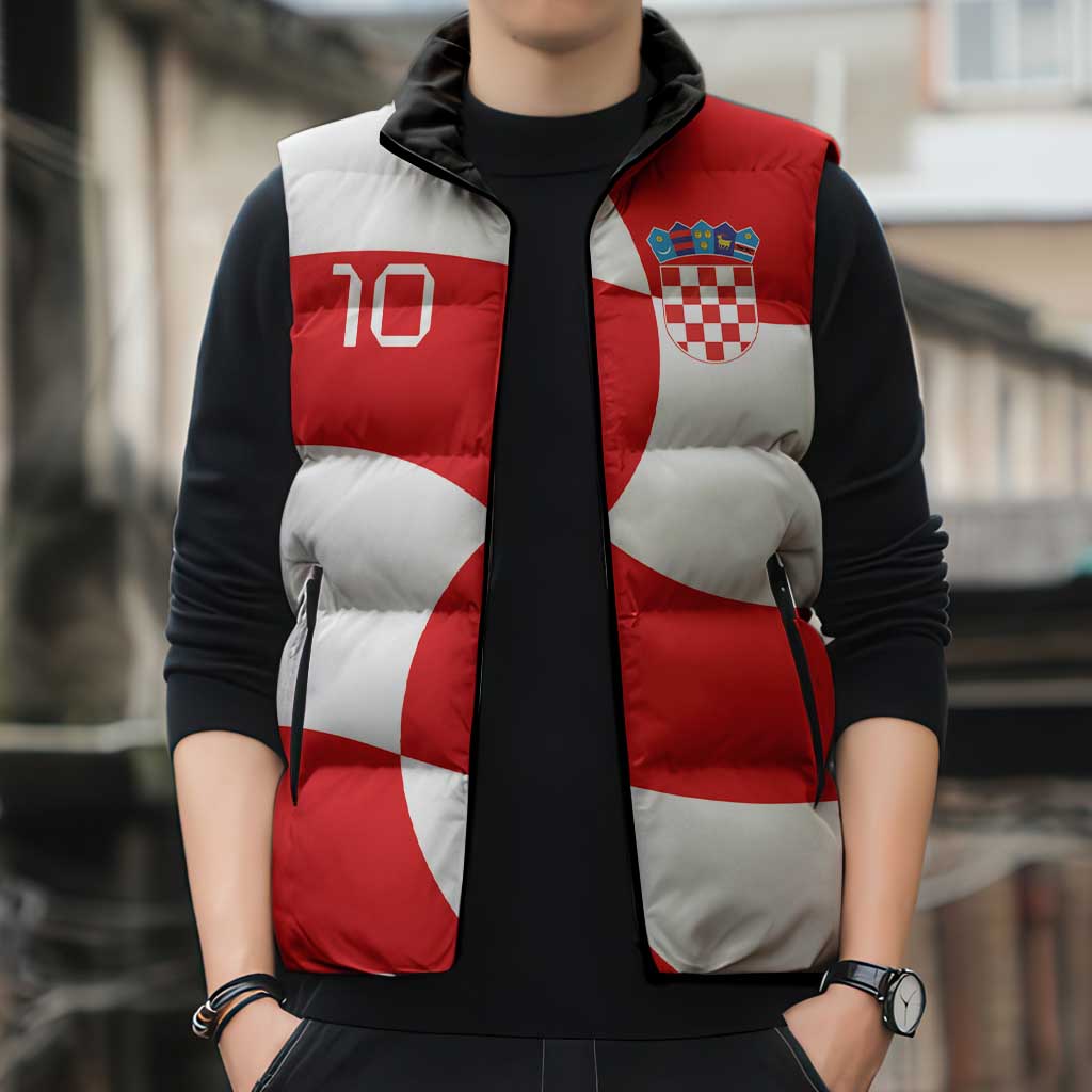 Custom Croatia National Football Sleeveless Puffer Jacket Reds and Whites Checkered - Wonder Print Shop
