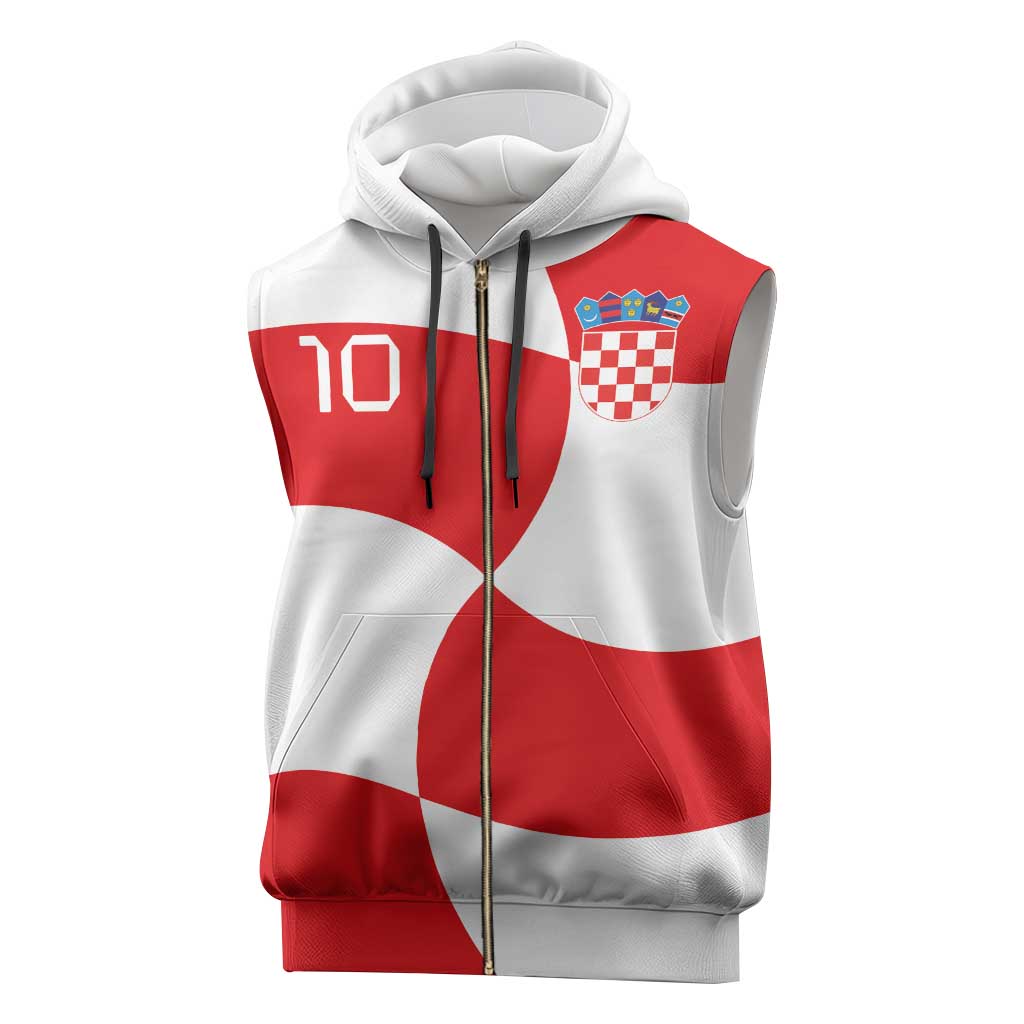 Custom Croatia National Football Sleeveless Zip Hoodie Reds and Whites Checkered - Wonder Print Shop