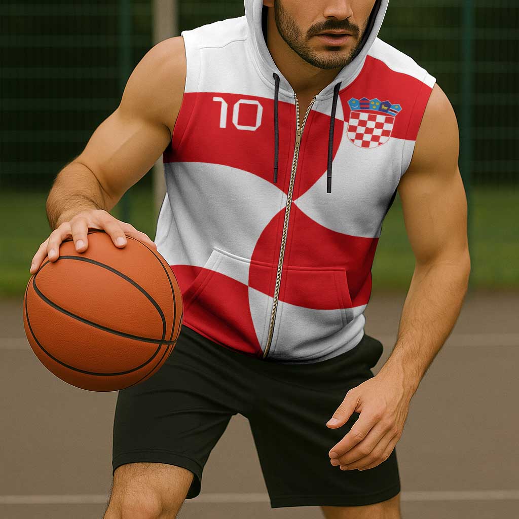 Custom Croatia National Football Sleeveless Zip Hoodie Reds and Whites Checkered - Wonder Print Shop