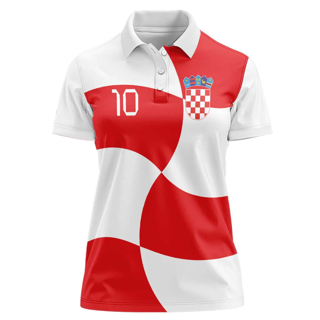 Custom Croatia National Football Women Polo Shirt Reds and Whites Checkered - Wonder Print Shop